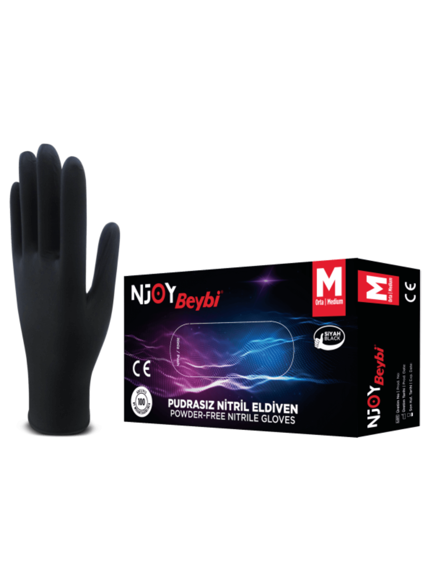 NJOY Black Nitrile Examination Gloves Powder-Free - Box of 100