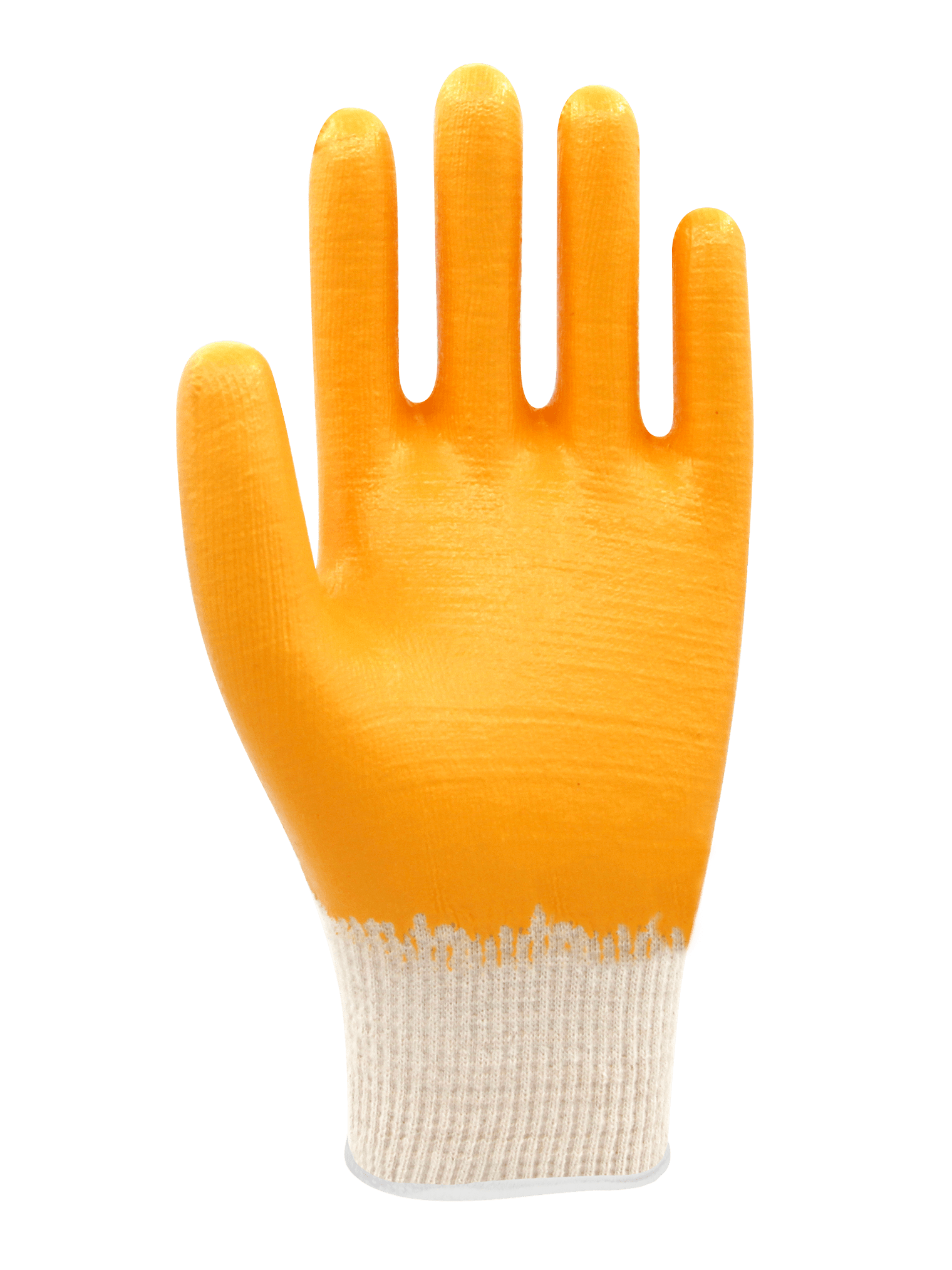 Thin nitrile rubber coated cotton lined work gloves, woven wrist