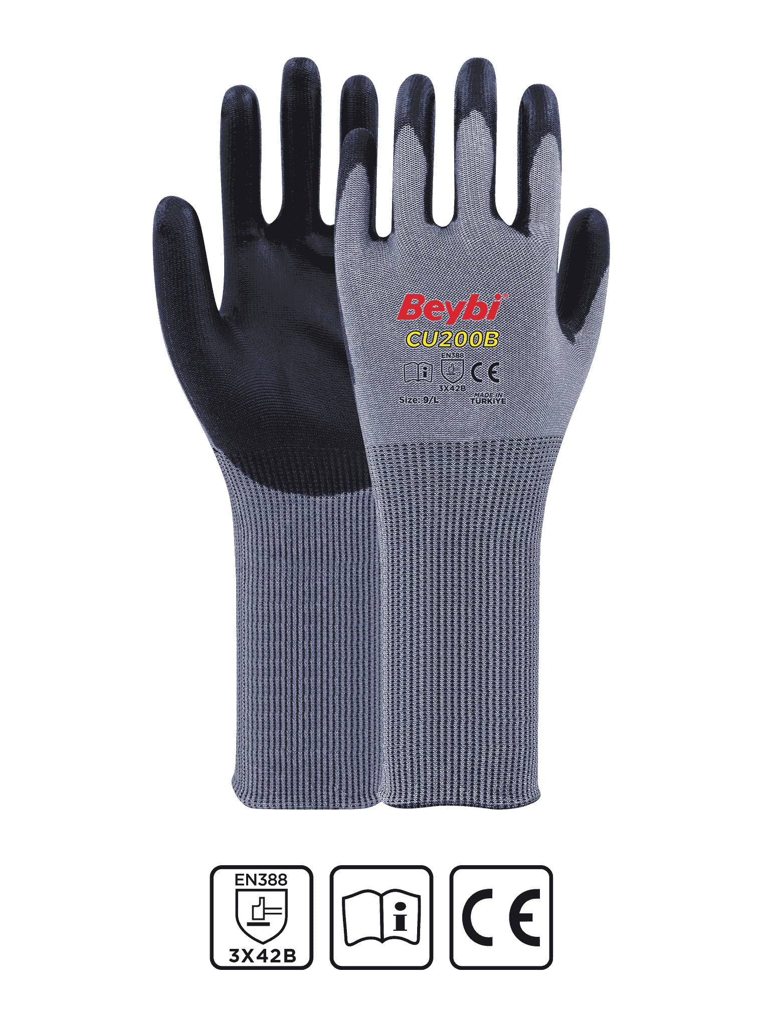 CU200B Polyurethane Coated Cut Resistant Gloves (Long Wrist)