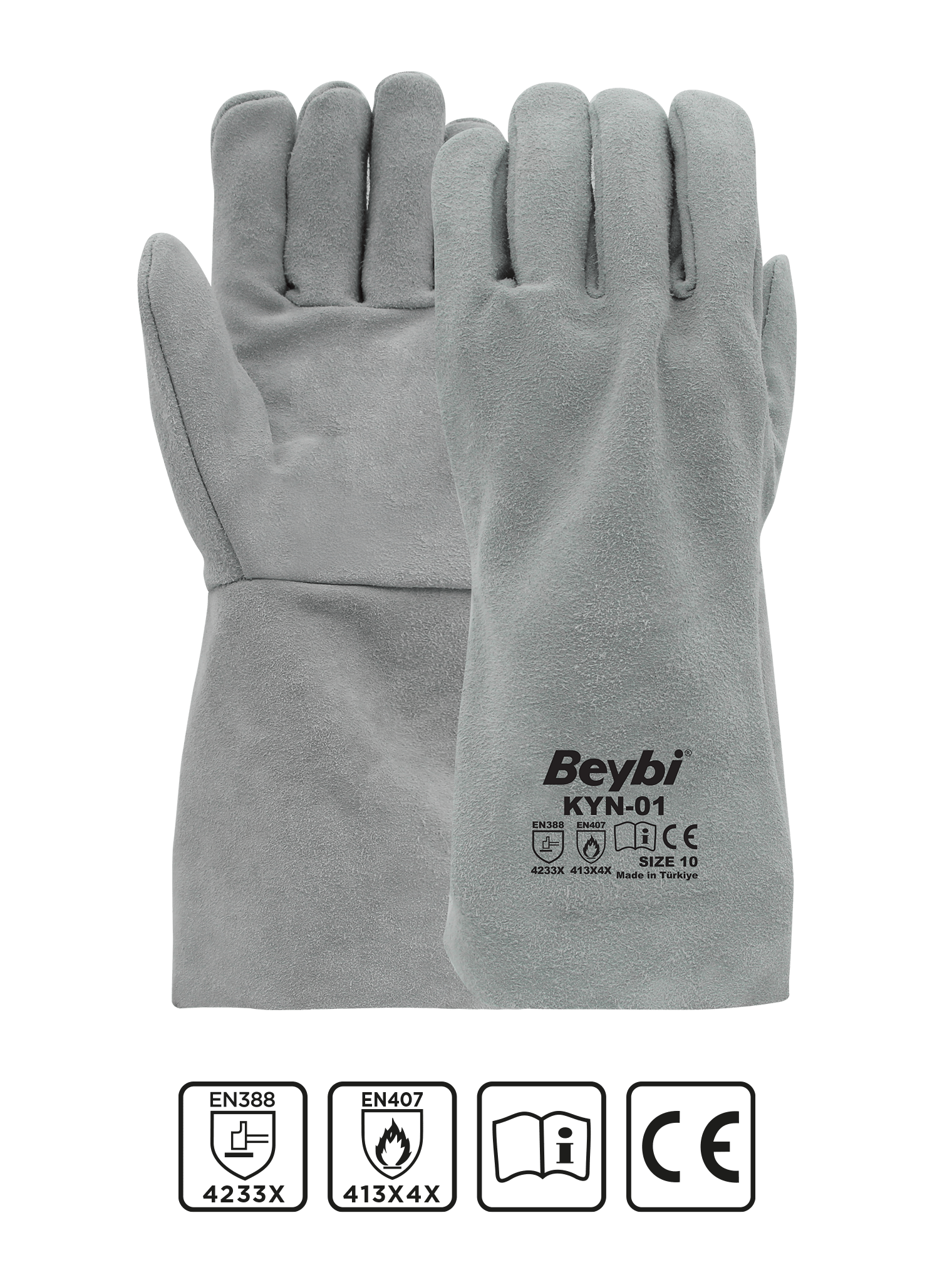 Gray leather shop gloves