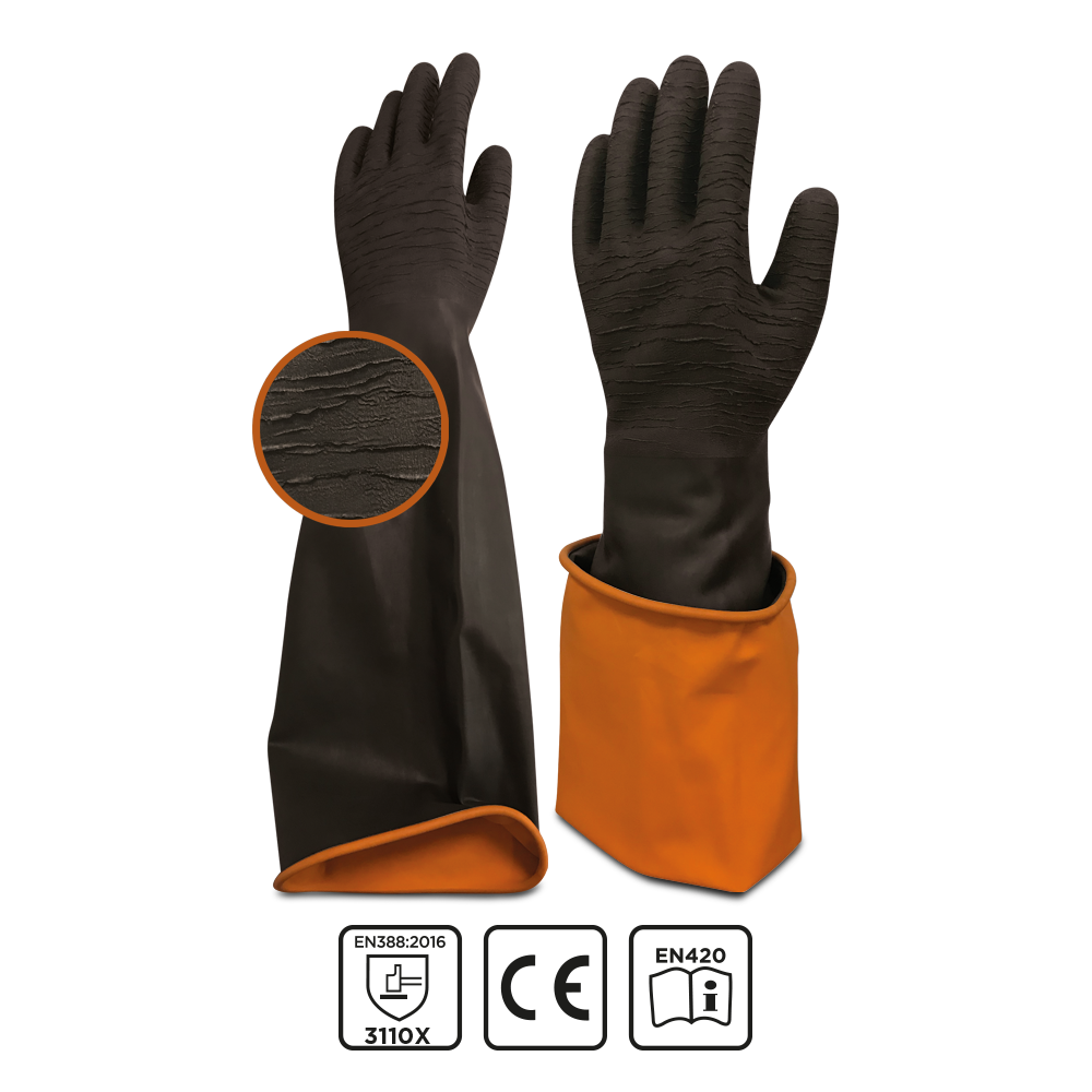 Korun Tırtıklı 60 cm Uzun Siyah İş Eldiveni