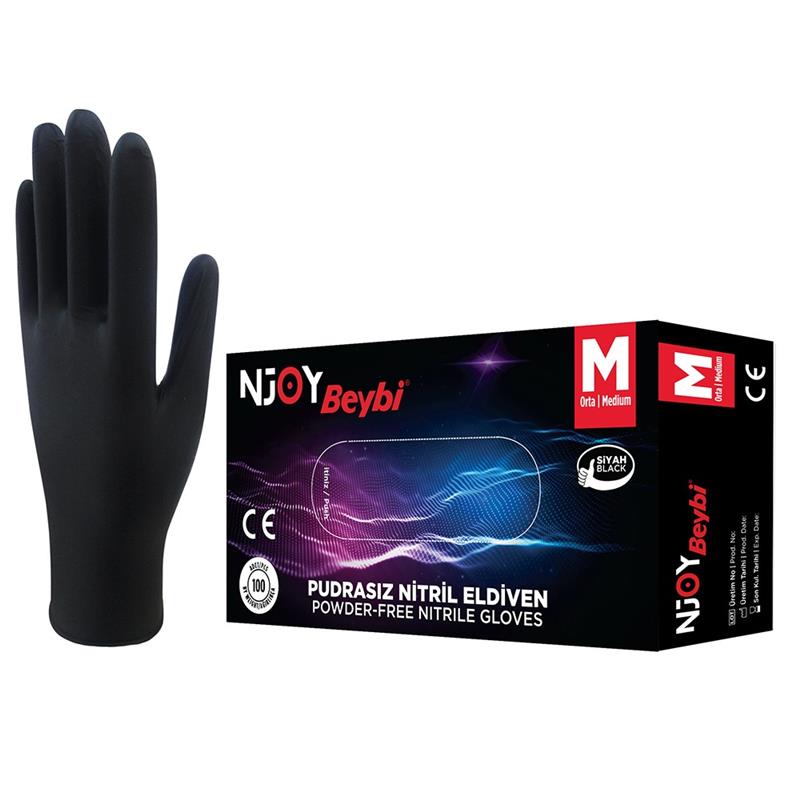 Njoy Pudrasız Siyah Nitril Eldiveni - 100'lük Kutu