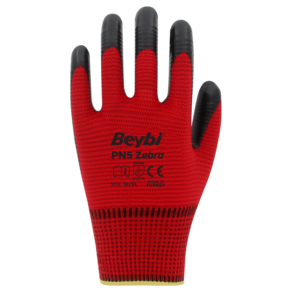 PN5 Zebra Polyester Örme Nitril Eldiven