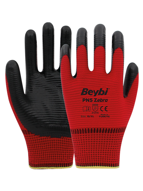 PN5 Zebra Polyester Örme Nitril Eldiven