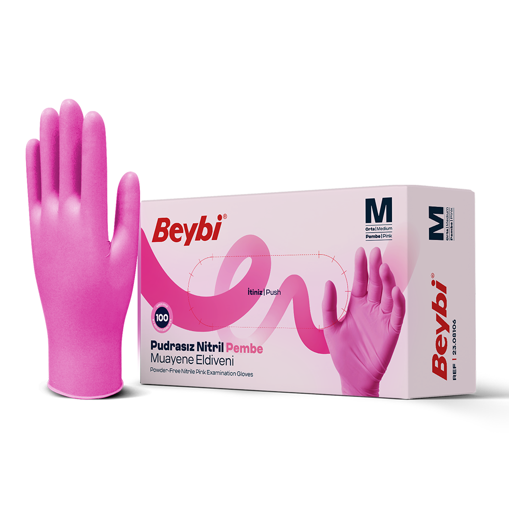 Powder Free Pink Nitrile Examination Gloves - Box of 100