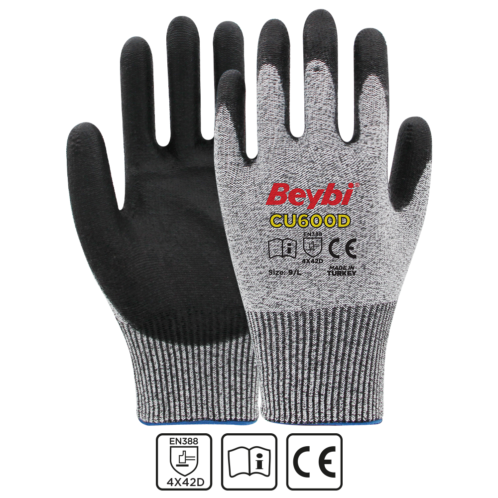 CU600 D PU Kaplı Polietilen Kesilmeye Dirençli Örme Eldiven